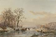Andreas Schelfhout Een bevroren vaart bij de Maas oil painting